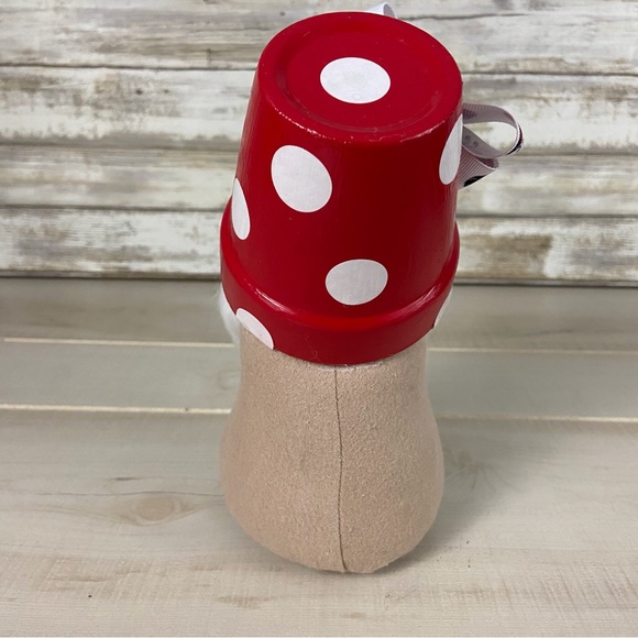 Mushroom Gnome Ladybug Bow Daisy Whimsical Red Tan Flannel White Faux Fur Decor - Picture 5 of 11